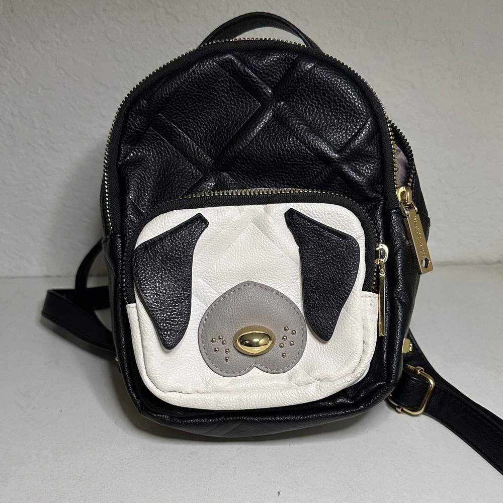 Betsey Johnson Black Dog Backpack with Pink Floral Lining